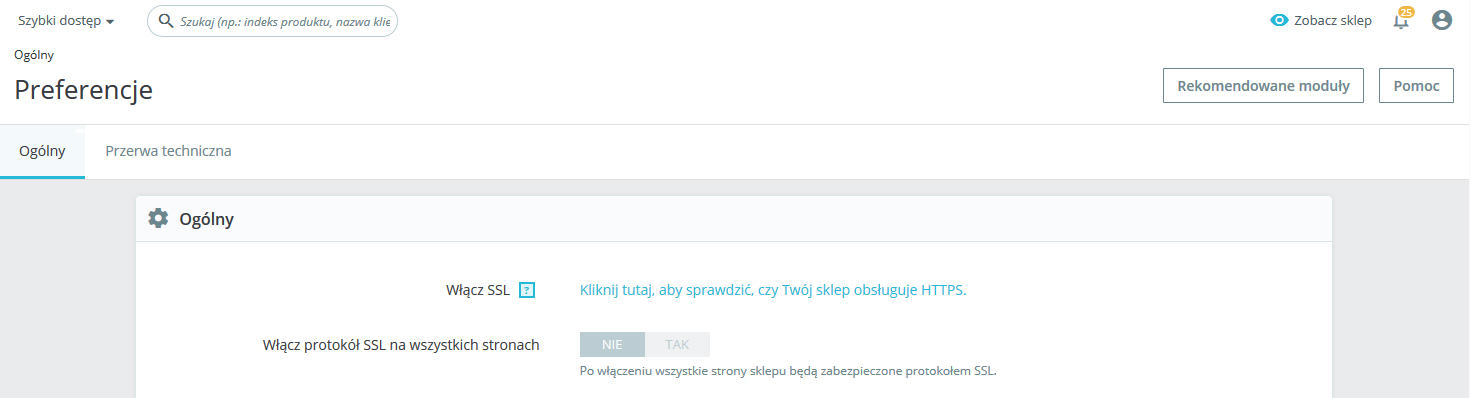 Ustawienia podstawowe - PrestaShop